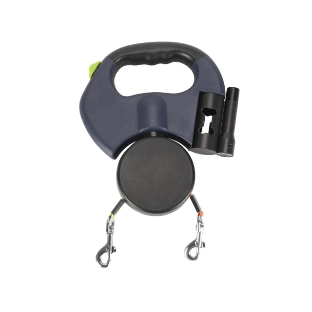 Retractable Dual Dog Leash – Tangle-Free, Reflective & LED Light for Safe Walks