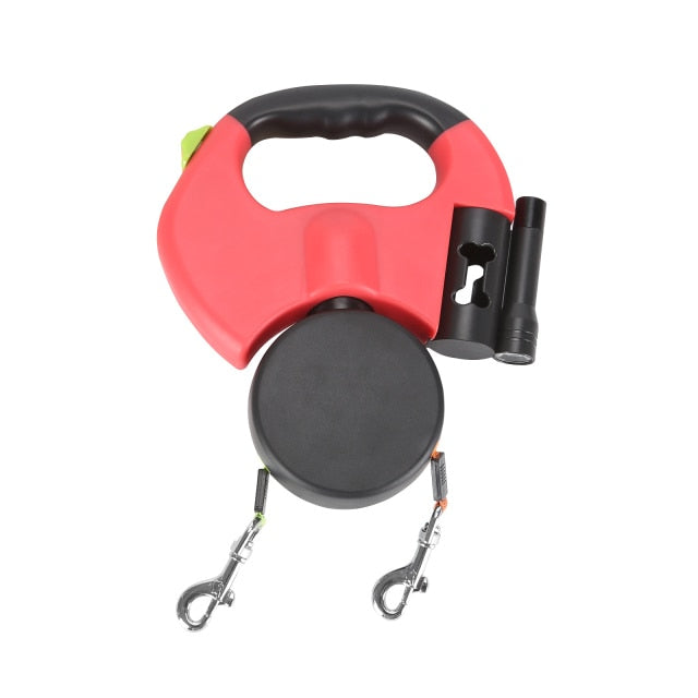 Retractable Dual Dog Leash – Tangle-Free, Reflective & LED Light for Safe Walks