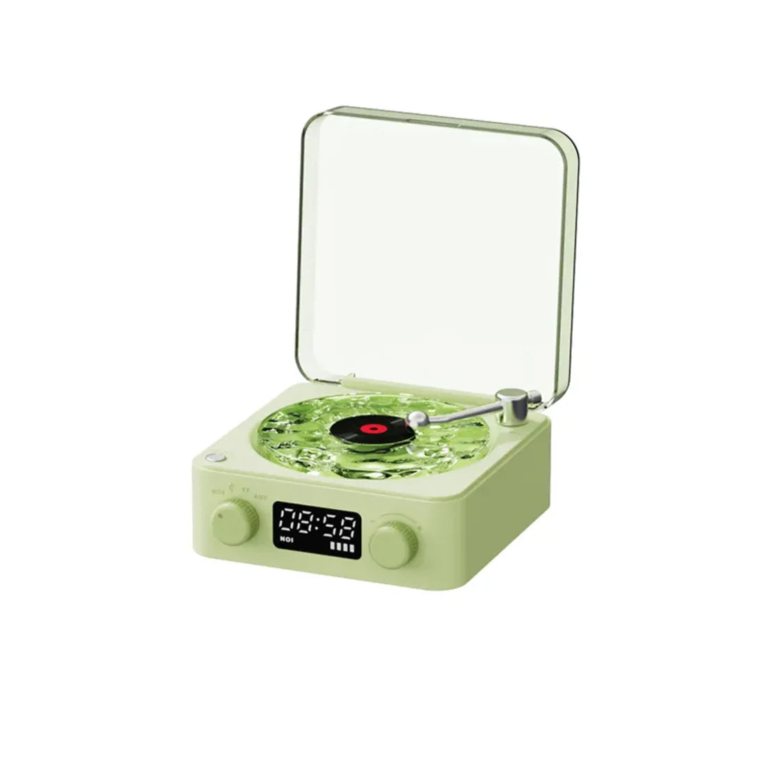 Retro Turntable-Style Wireless Speaker with Stereo Sound & Ambient Light