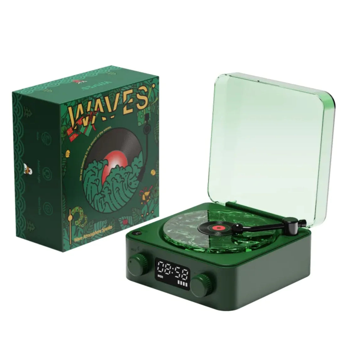 Retro Turntable-Style Wireless Speaker with Stereo Sound & Ambient Light