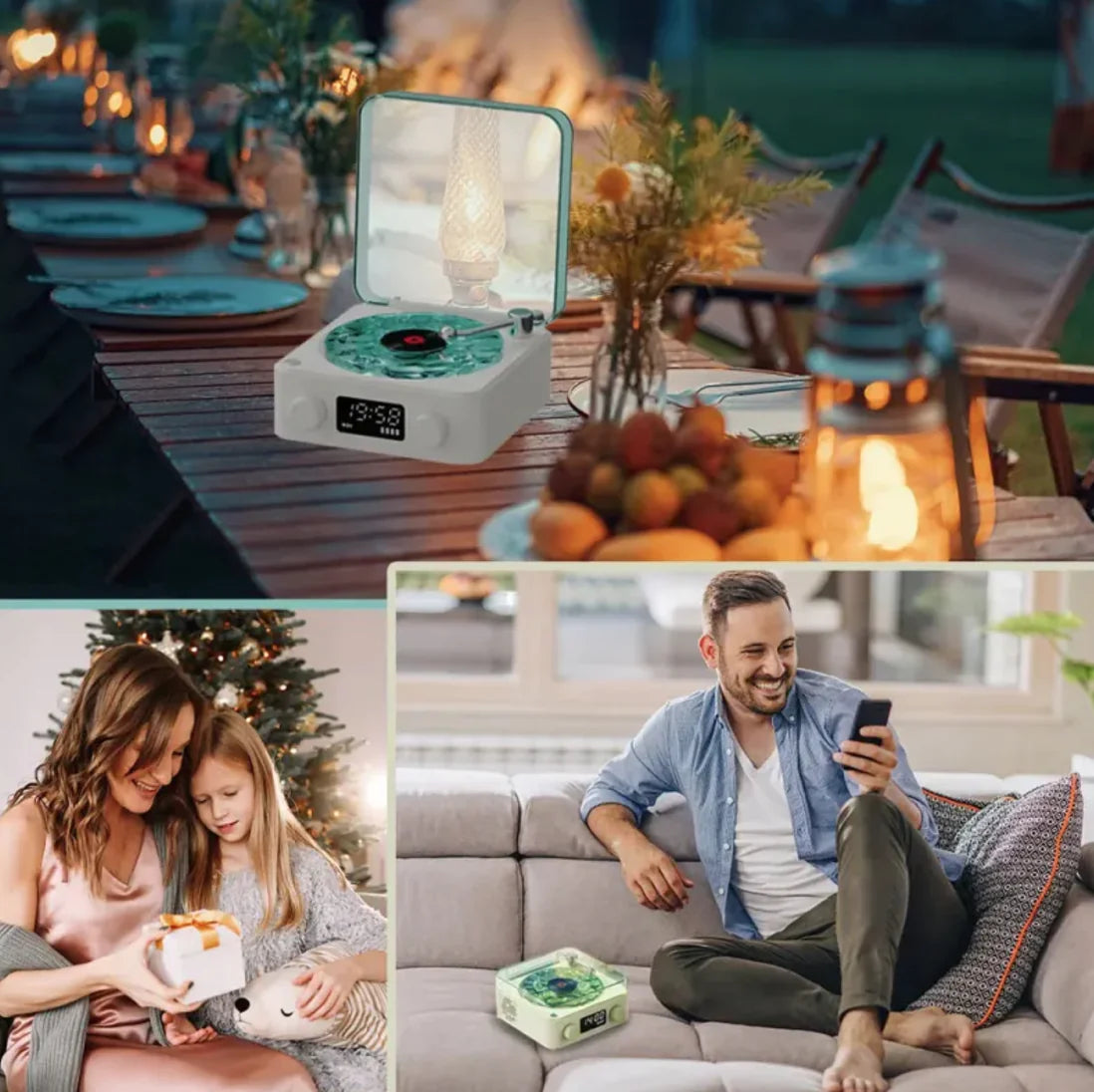 Retro Turntable-Style Wireless Speaker with Stereo Sound & Ambient Light