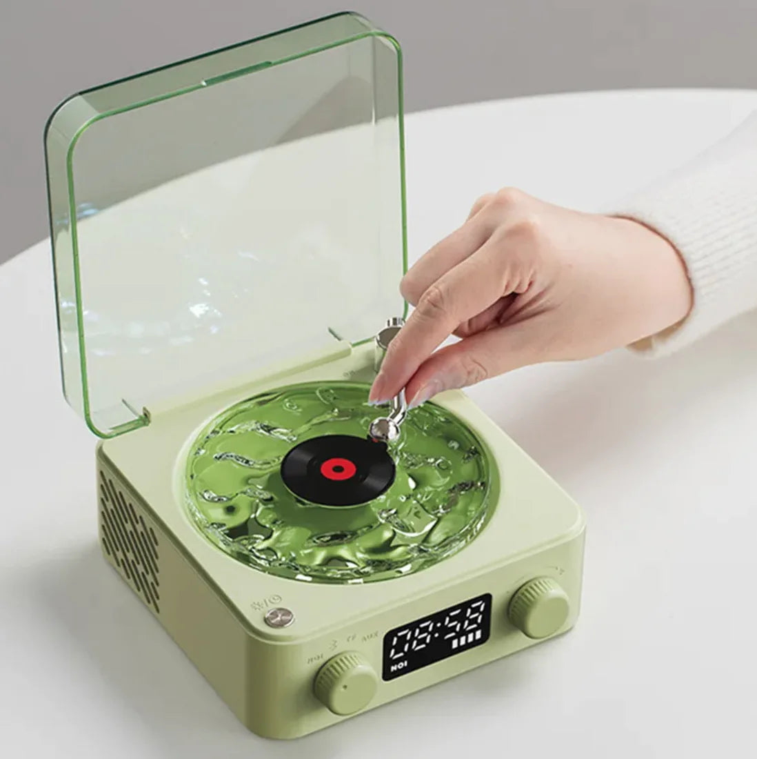 Retro Turntable-Style Wireless Speaker with Stereo Sound & Ambient Light