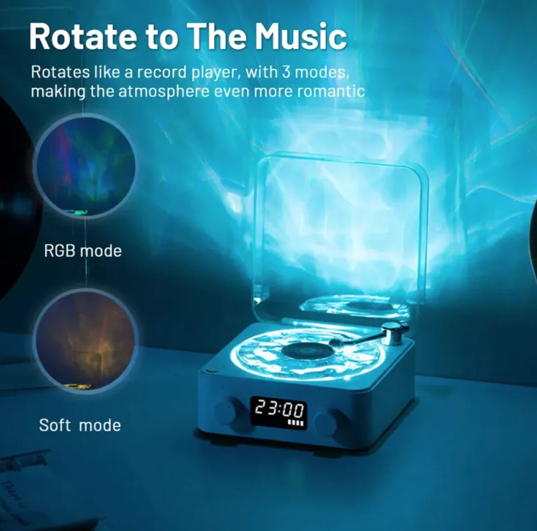 Retro Turntable-Style Wireless Speaker with Stereo Sound & Ambient Light