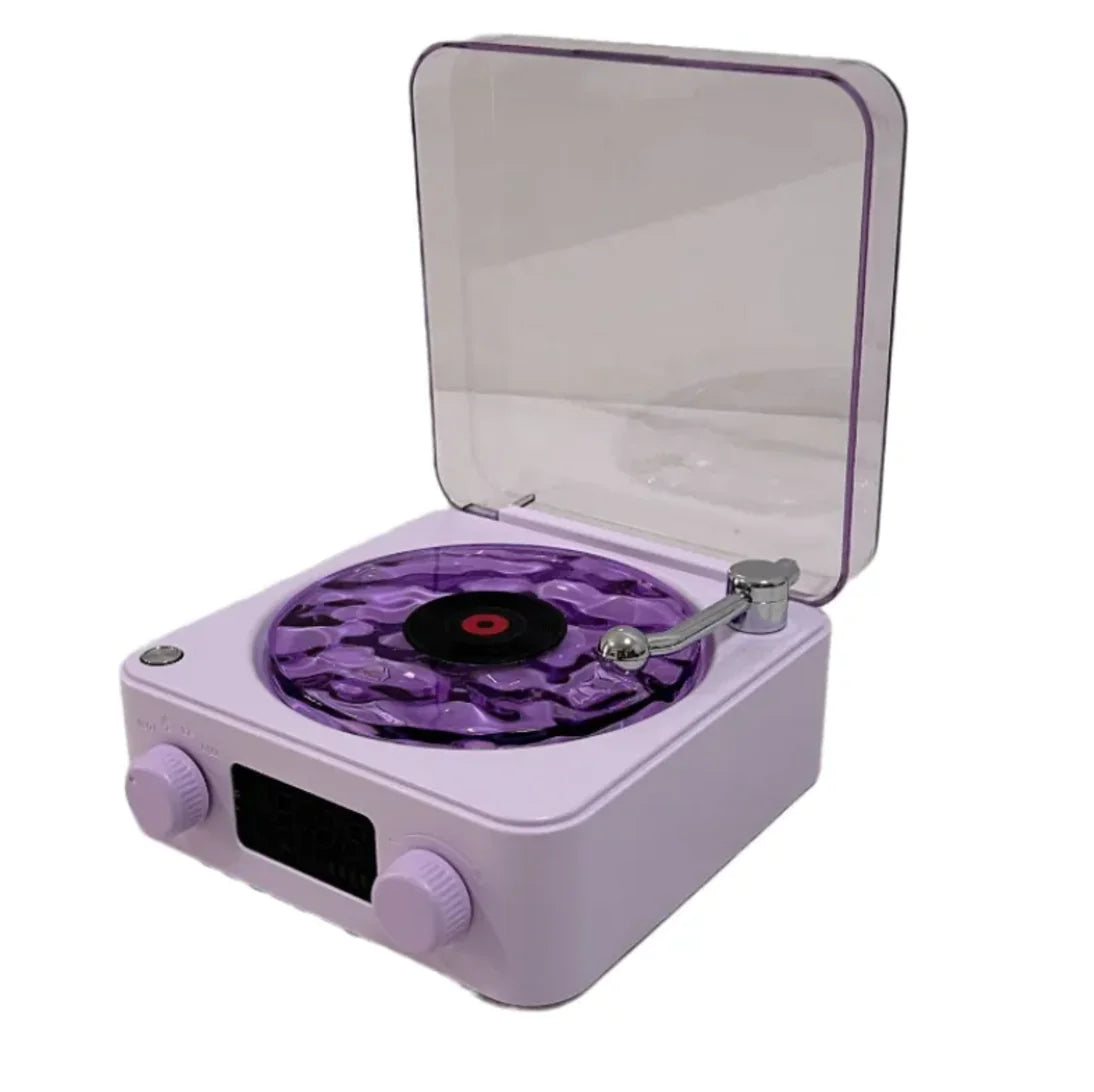 Retro Turntable-Style Wireless Speaker with Stereo Sound & Ambient Light