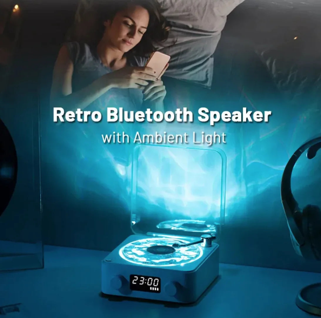 Retro Turntable-Style Wireless Speaker with Stereo Sound & Ambient Light