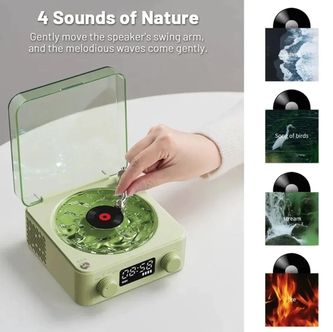 Retro Turntable-Style Wireless Speaker with Stereo Sound & Ambient Light